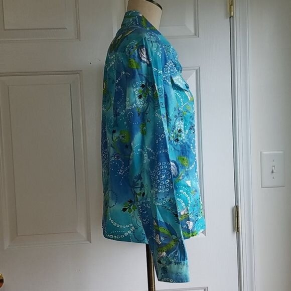VINTAGE Keren Hart Jacket Coat Floral Blue Top Blouse Shirt Women's WOMAN'S - Picture 2 of 11